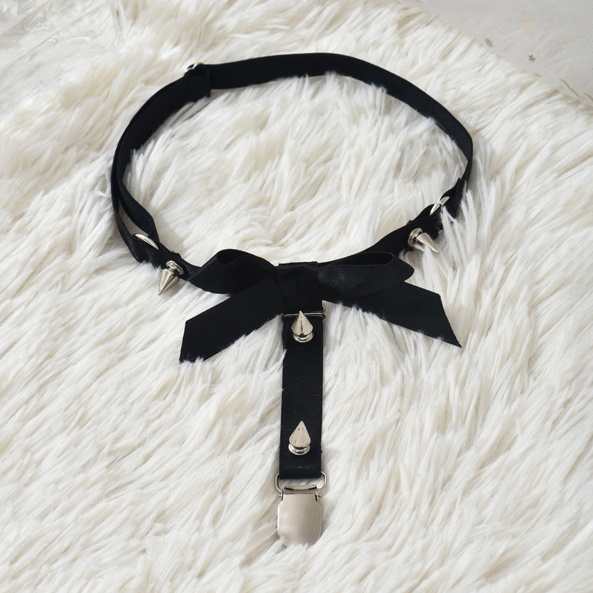 Black Bow Leg Garter With Clip