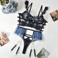 Intimate Black Garter Lingerie Set Revealing Bra & Panty Sexiest