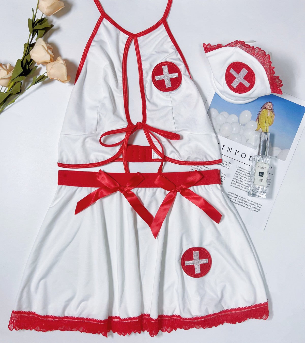 Black Lace Dress Strapy Cosplay Sexy Nurse Costume Lingerie Role Play