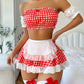 Red Sexy Leather Dress White Anime Maid Lingerie Role Playing Costume