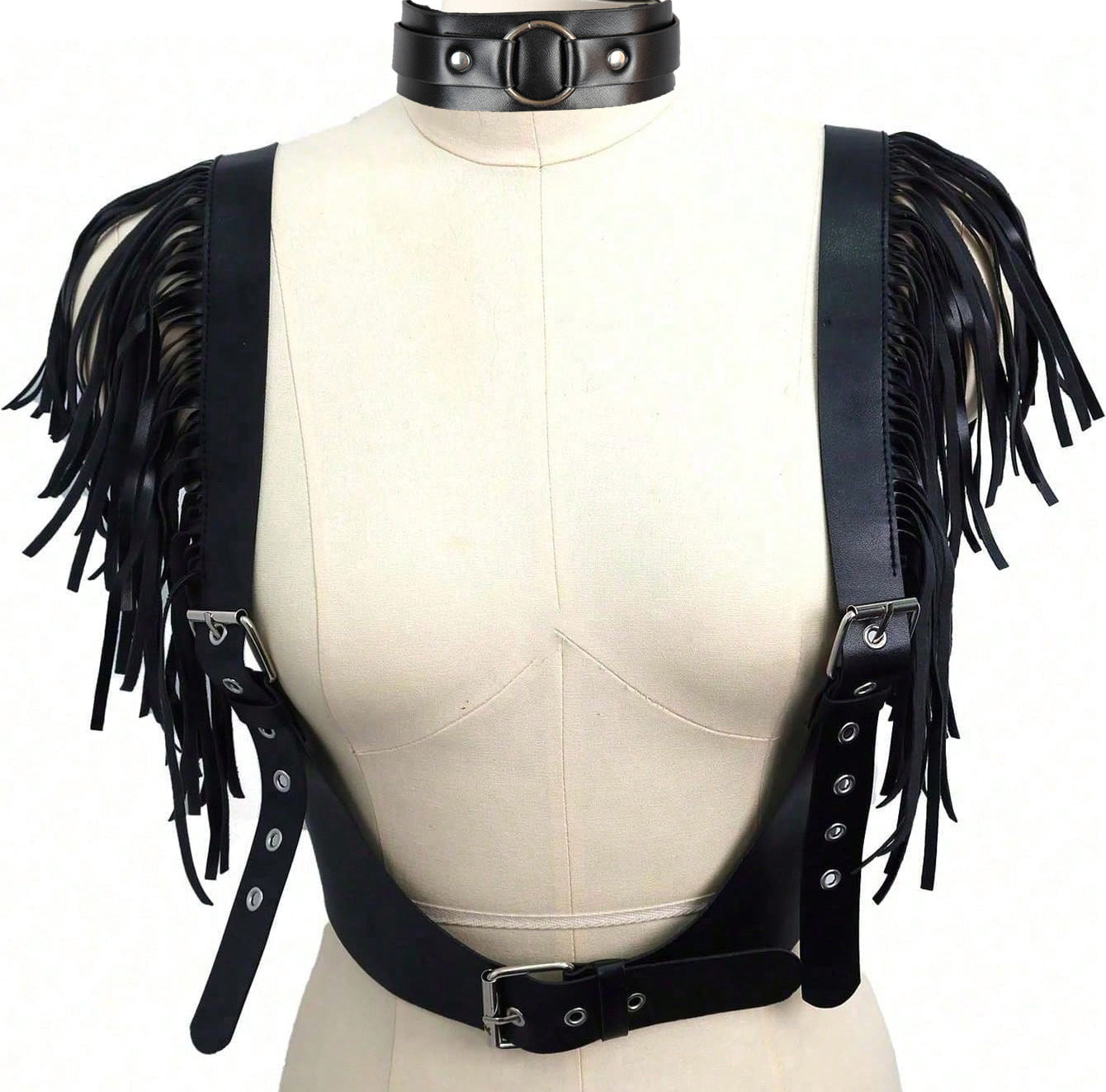 Belt Harness Leather Over Blouse
