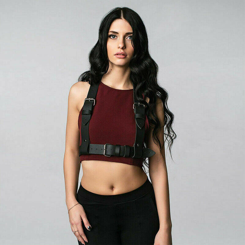 Gothic Red Leather Breast Harness