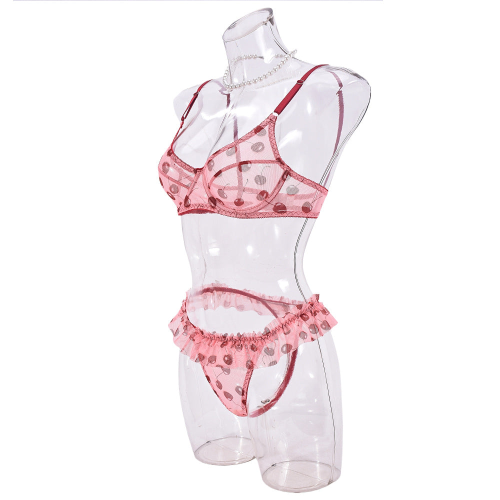 Cherries Pink Lace Lingerie Sheer