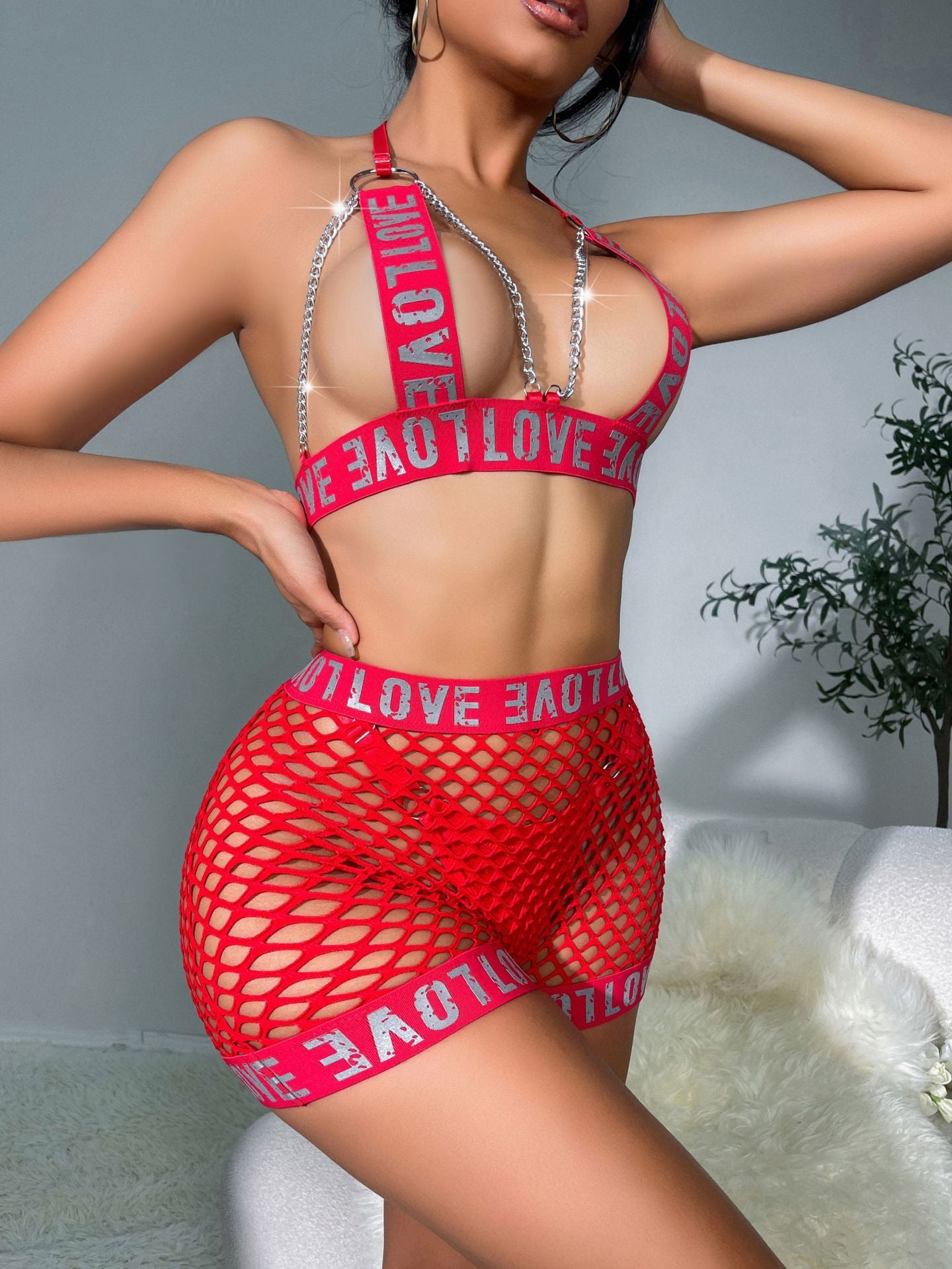 Women  Naughty Lingerie Set Nasty Plus Size Mesh Lingerie Revealing Bra Panties