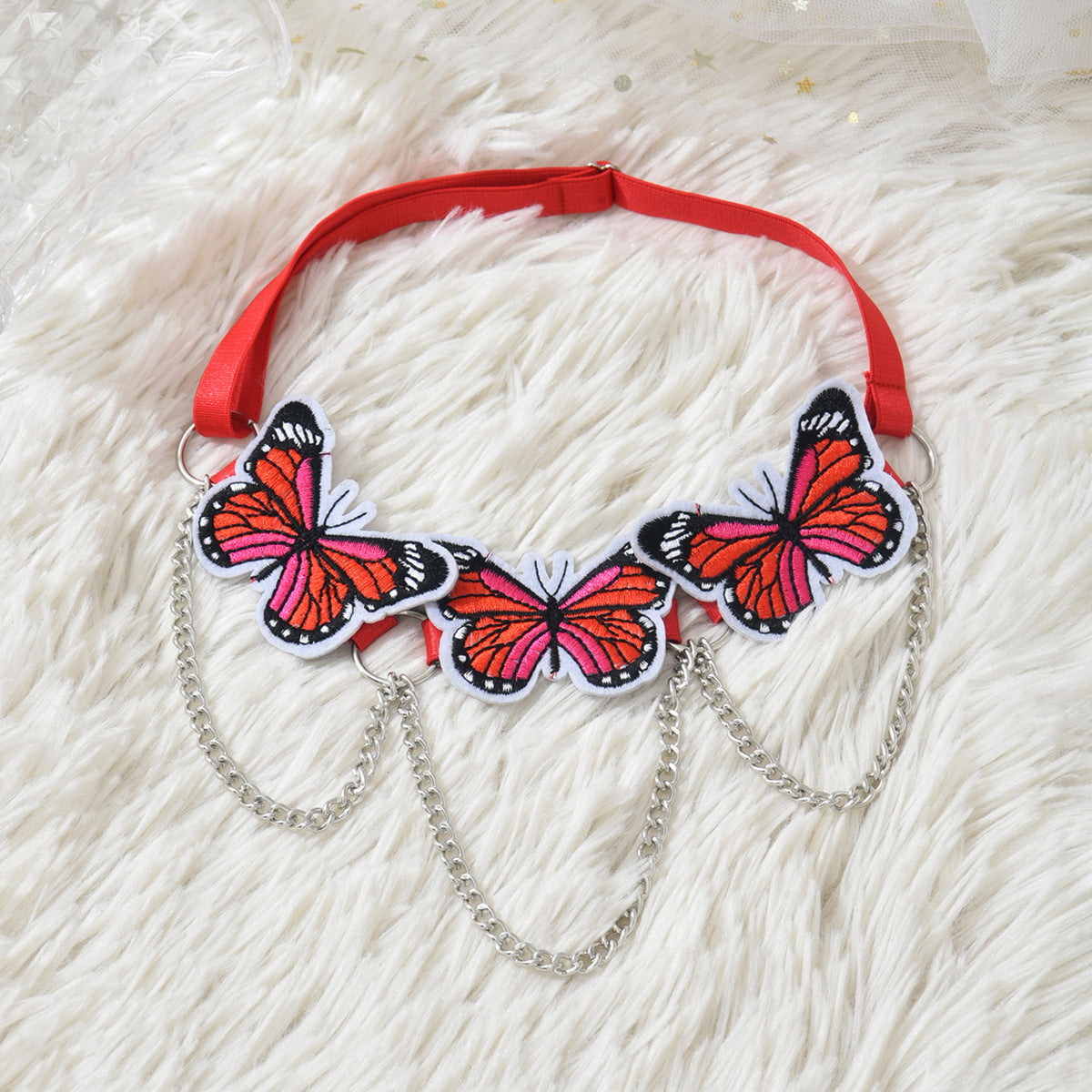 Red Embroidered Butterflies Leg Garter