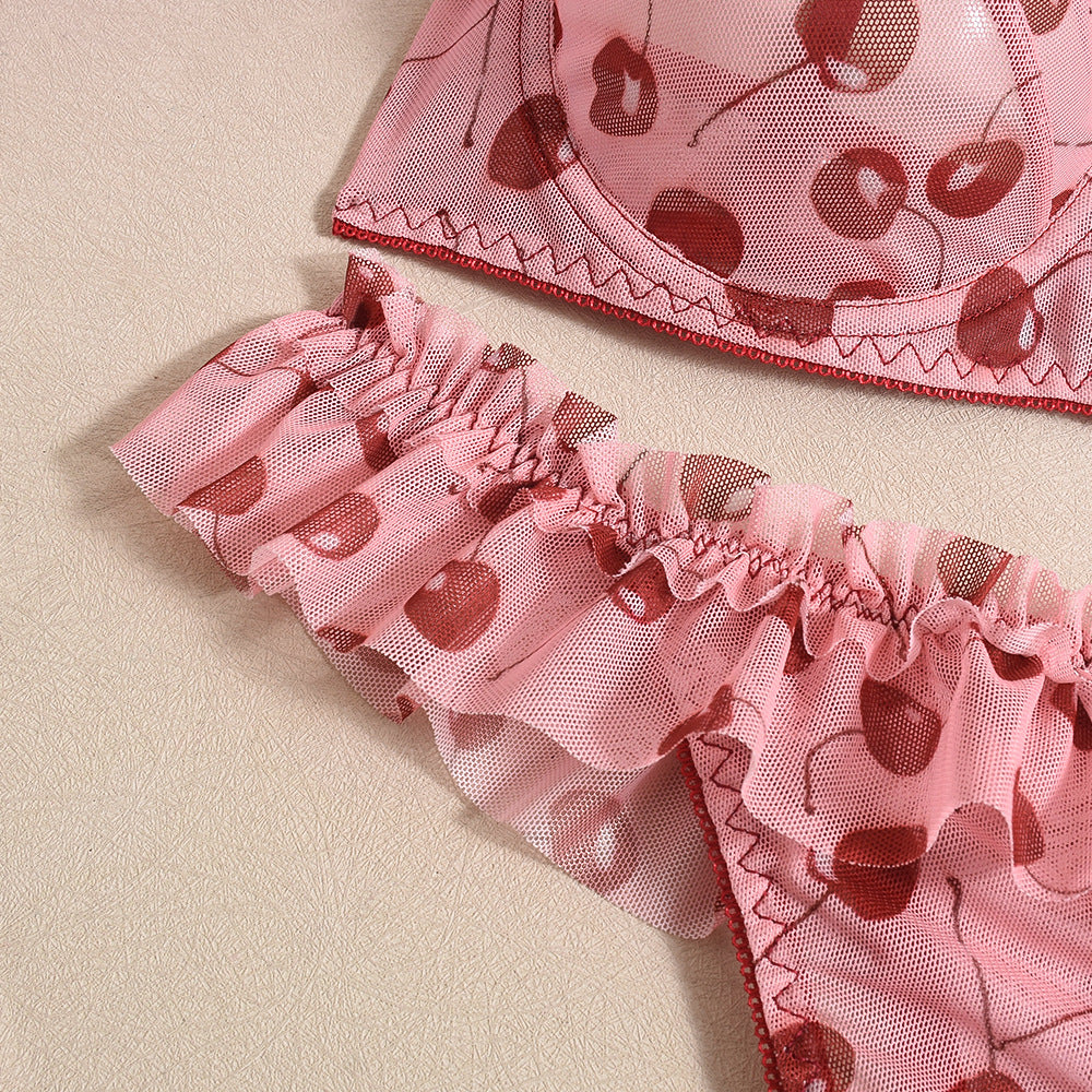 Cherries Pink Lace Lingerie Sheer