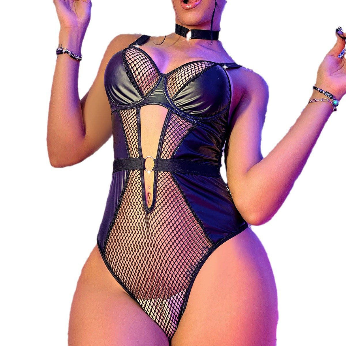 Sexiest Open Back Bodysuit Latina Womens Leather Lingerie Kinky Teddy