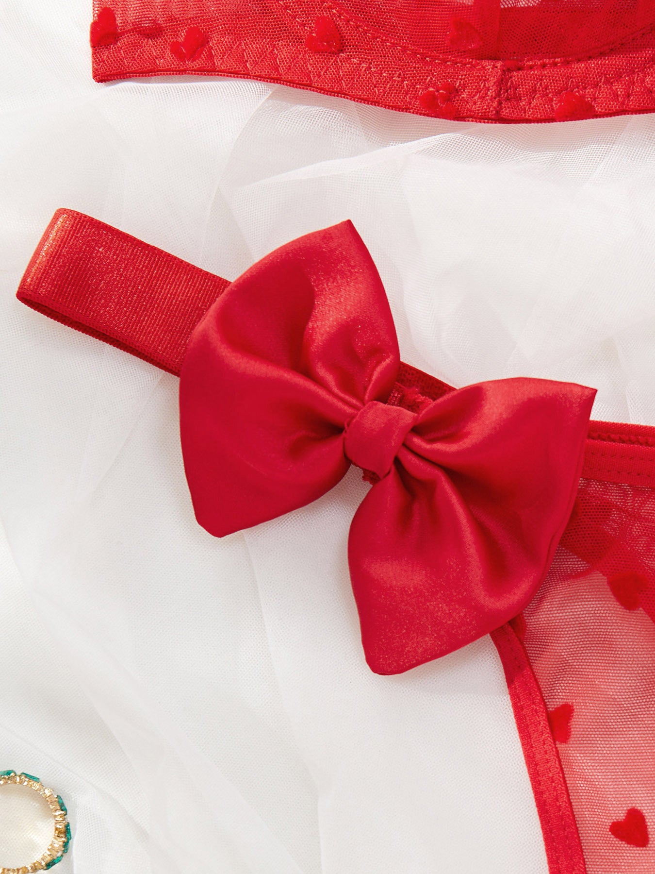 Red Turtleneck Bow Sheer Lingerie
