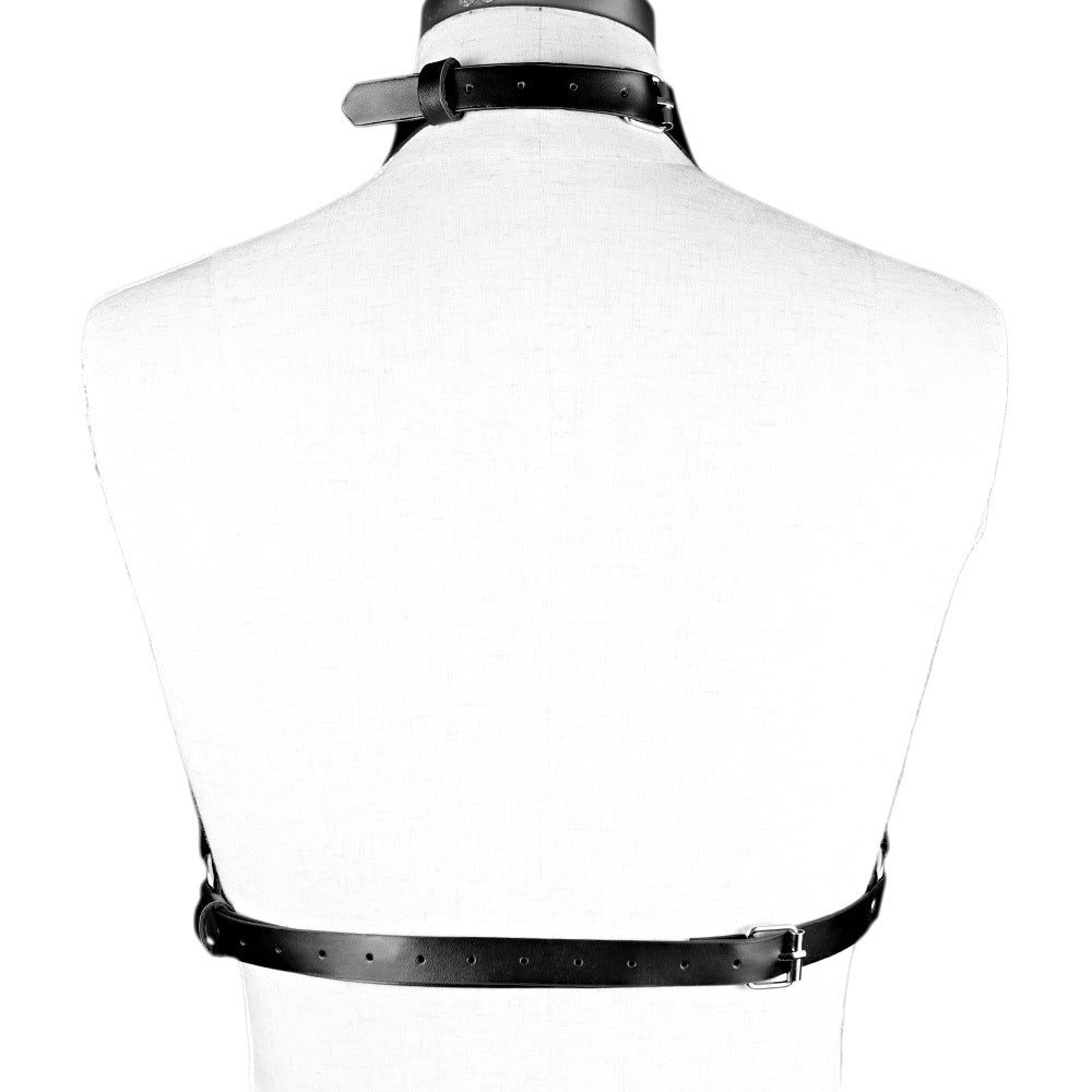 Black Leather Bra Harness Choker Gothic