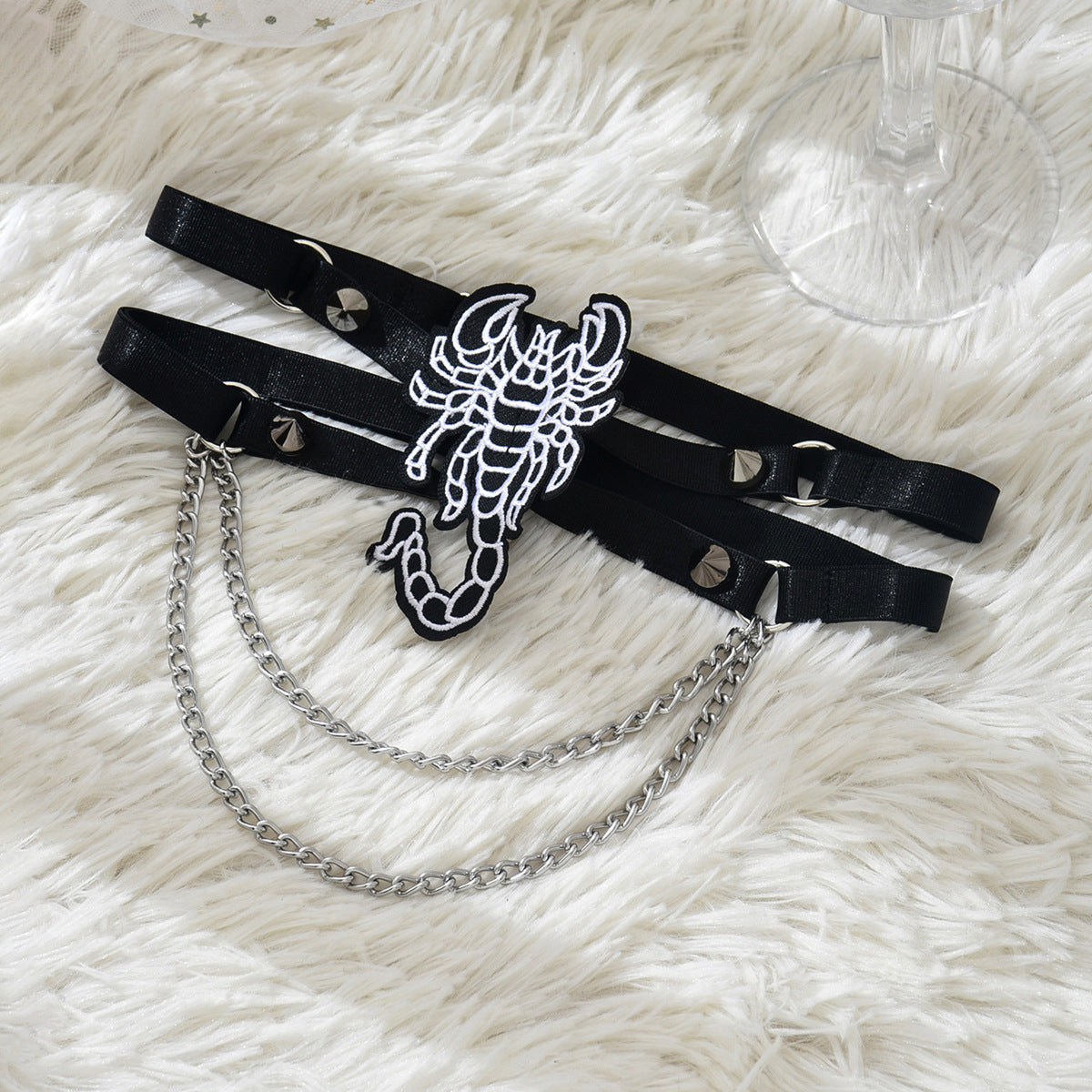 Black Embroidered Scorpion Double Leg Garter