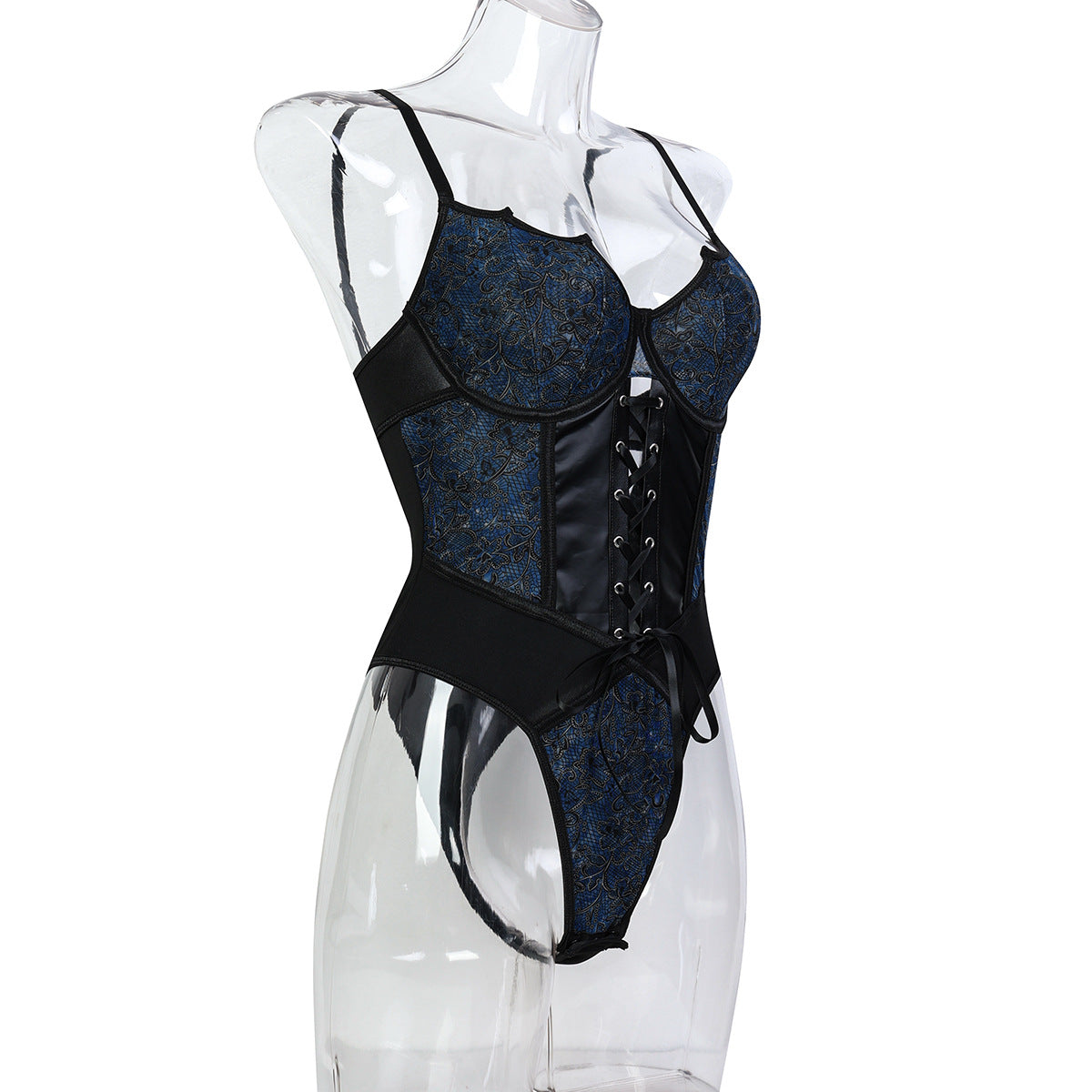 Leather Floral Corset Bodysuit Bdsm Lingerie