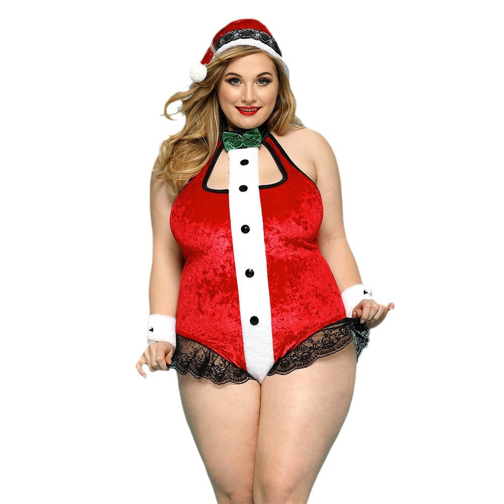 Plus Size Submissive Sexy Christmas Costume Revealing Role Playing Lingerie Bodysuit Slutty