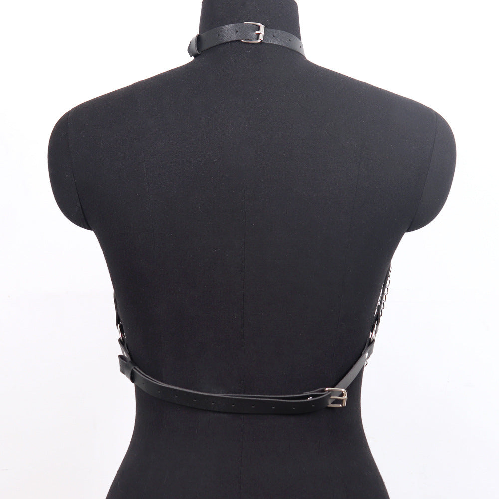 Black Leather Harness Bra