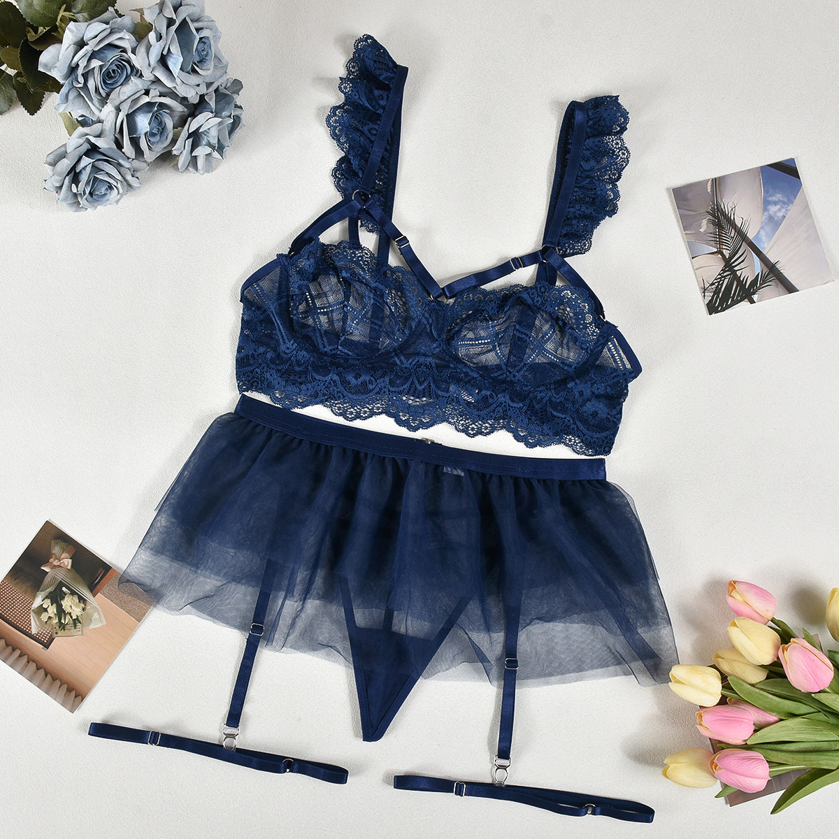 Baby Blue Lace Sheer Lingerie