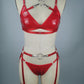 Submissive Womens Leather Lingerie Set Sexiest Bra & Panty Red