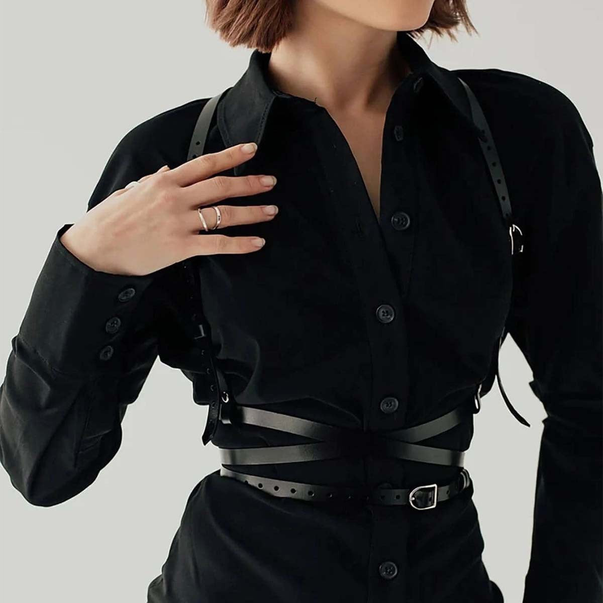 Black Leather Harness Bralet