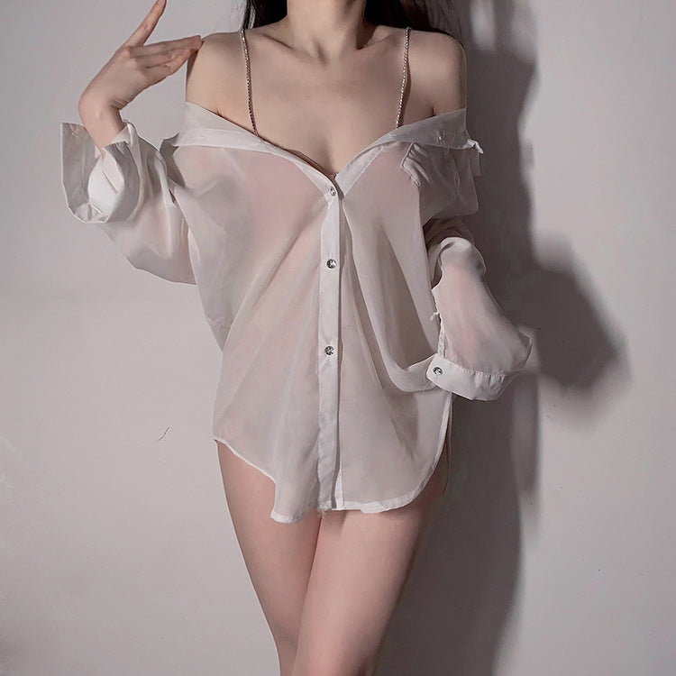 See Through Blouse Sexy Boyfriend Shirt Costume Cosplay Lingerie Women