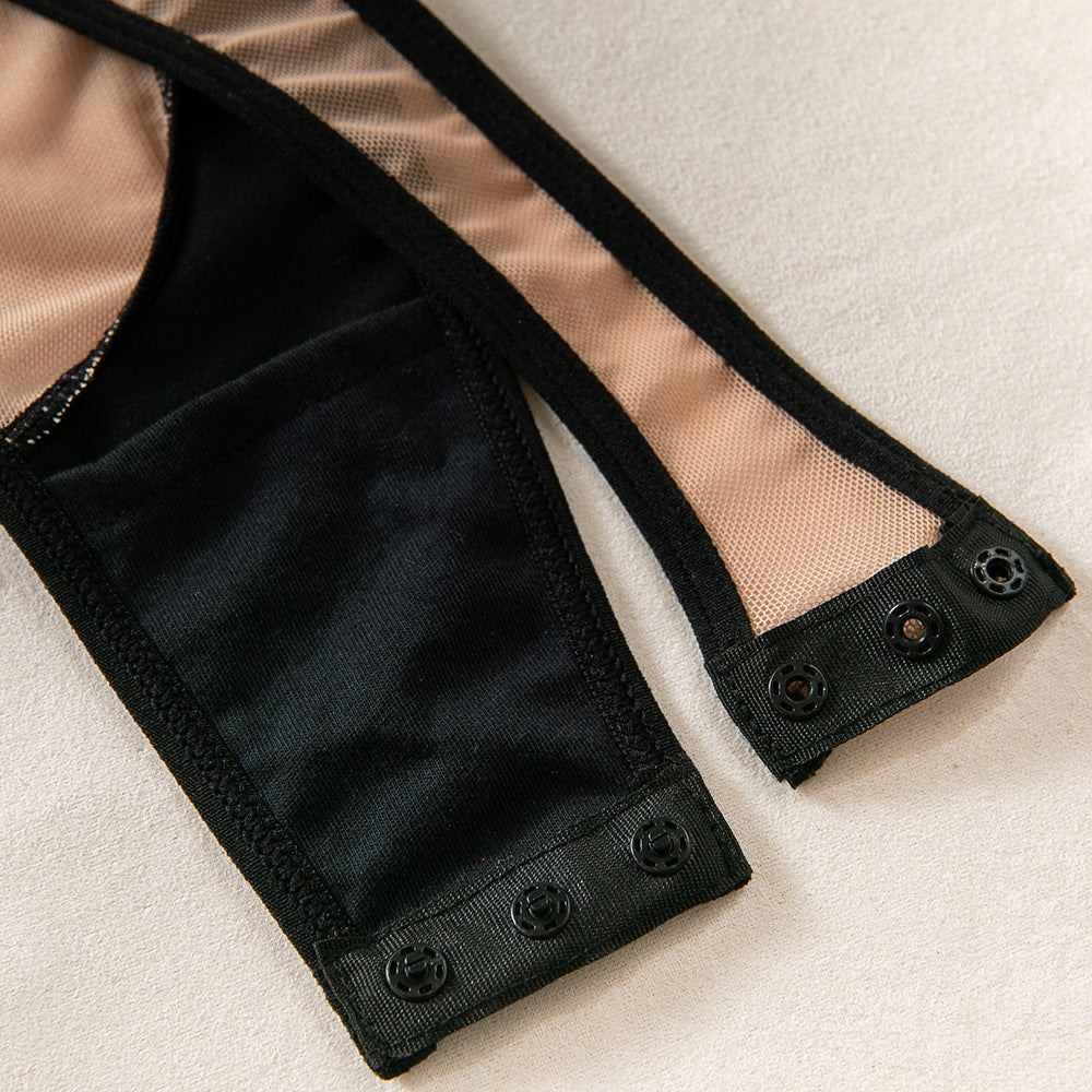 Black Leather Nude Sheer Bdsm Lingerie