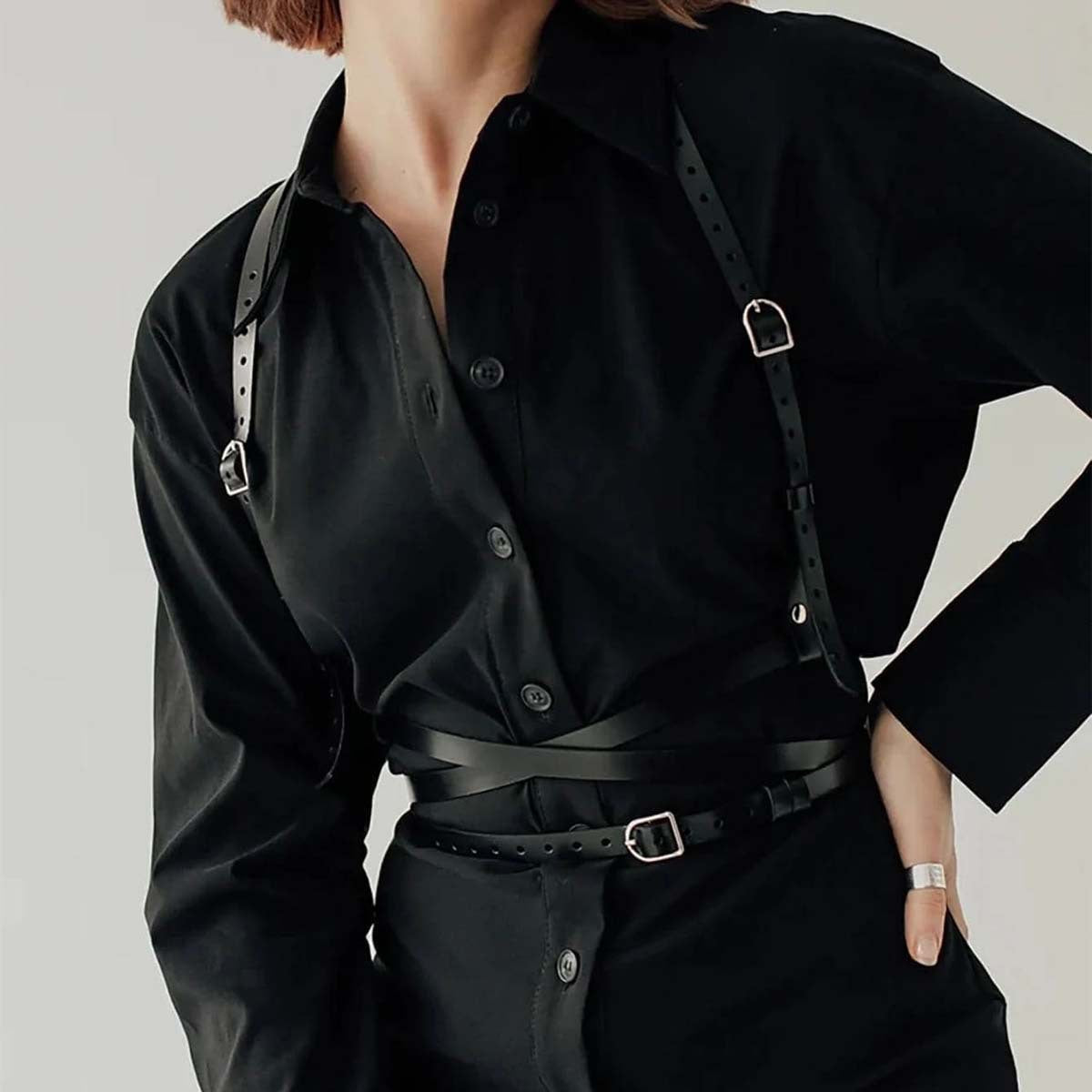 Black Leather Harness Bralet