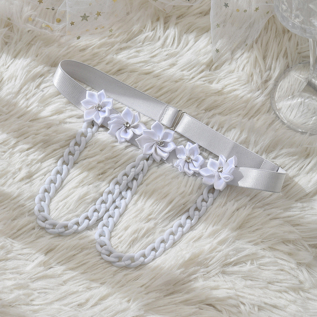 White Chain Flowers Leg Garter