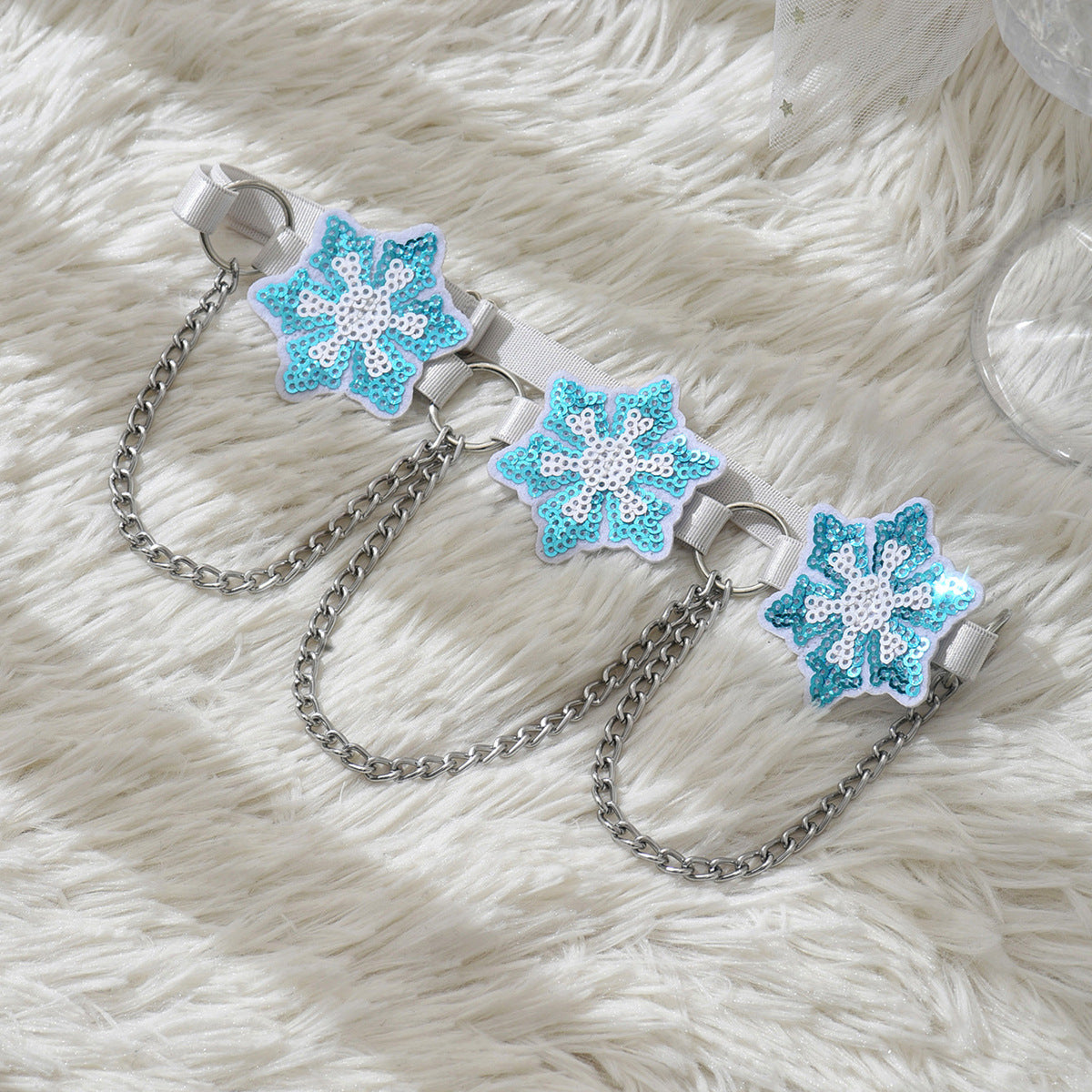 White Embroidered Snowflakes Leg Garter