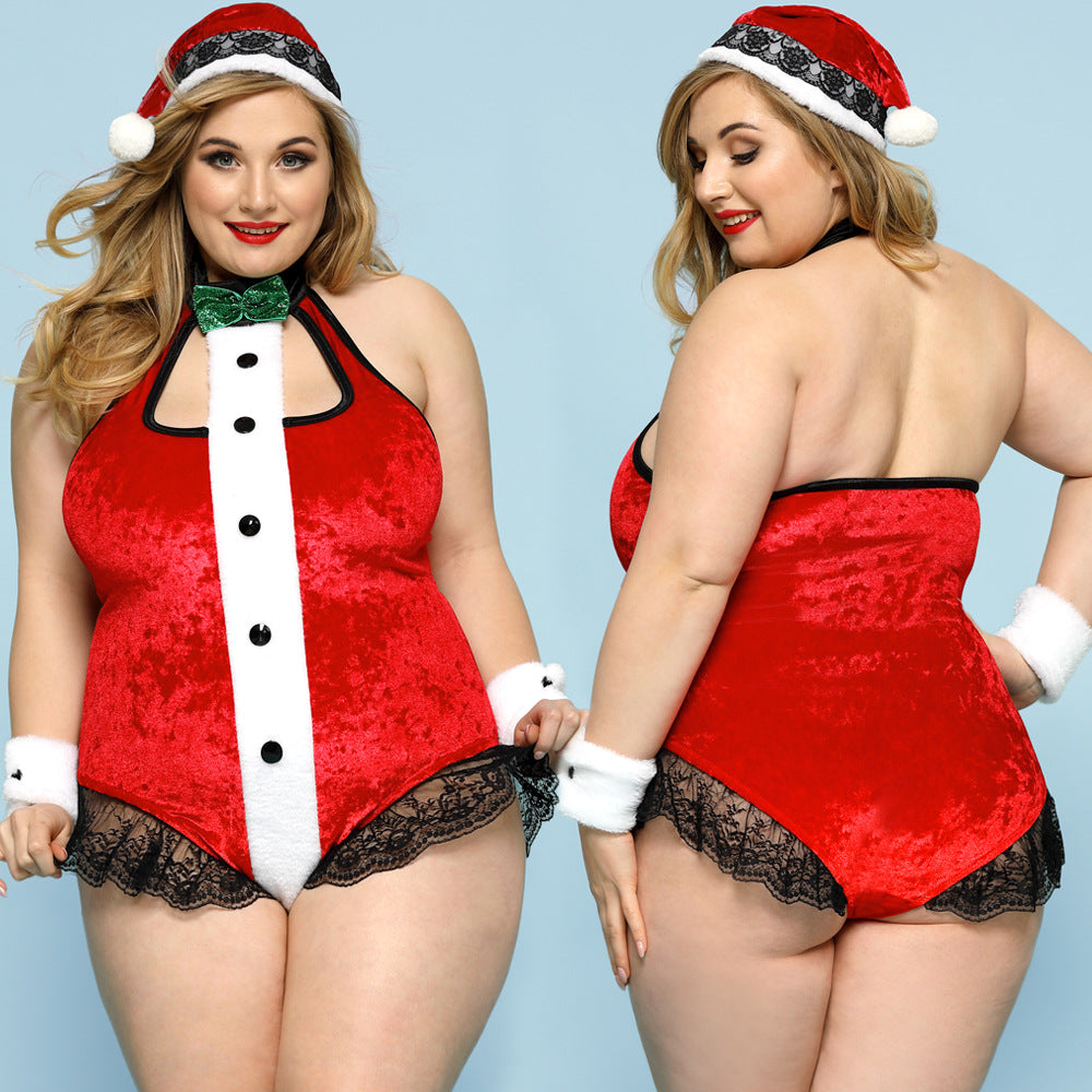 Plus Size Submissive Sexy Christmas Costume Revealing Role Playing Lingerie Bodysuit Slutty