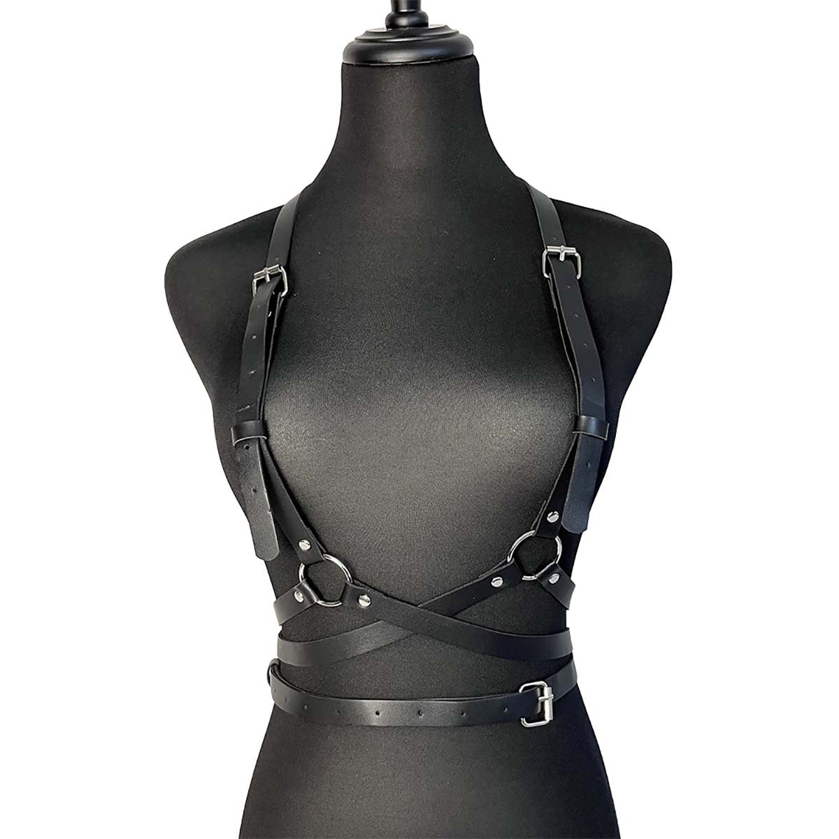 Leather Harness Belt Over Blouse