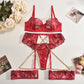 Latina Lingerie Garter Belt Set Lace Bra & Panty Red