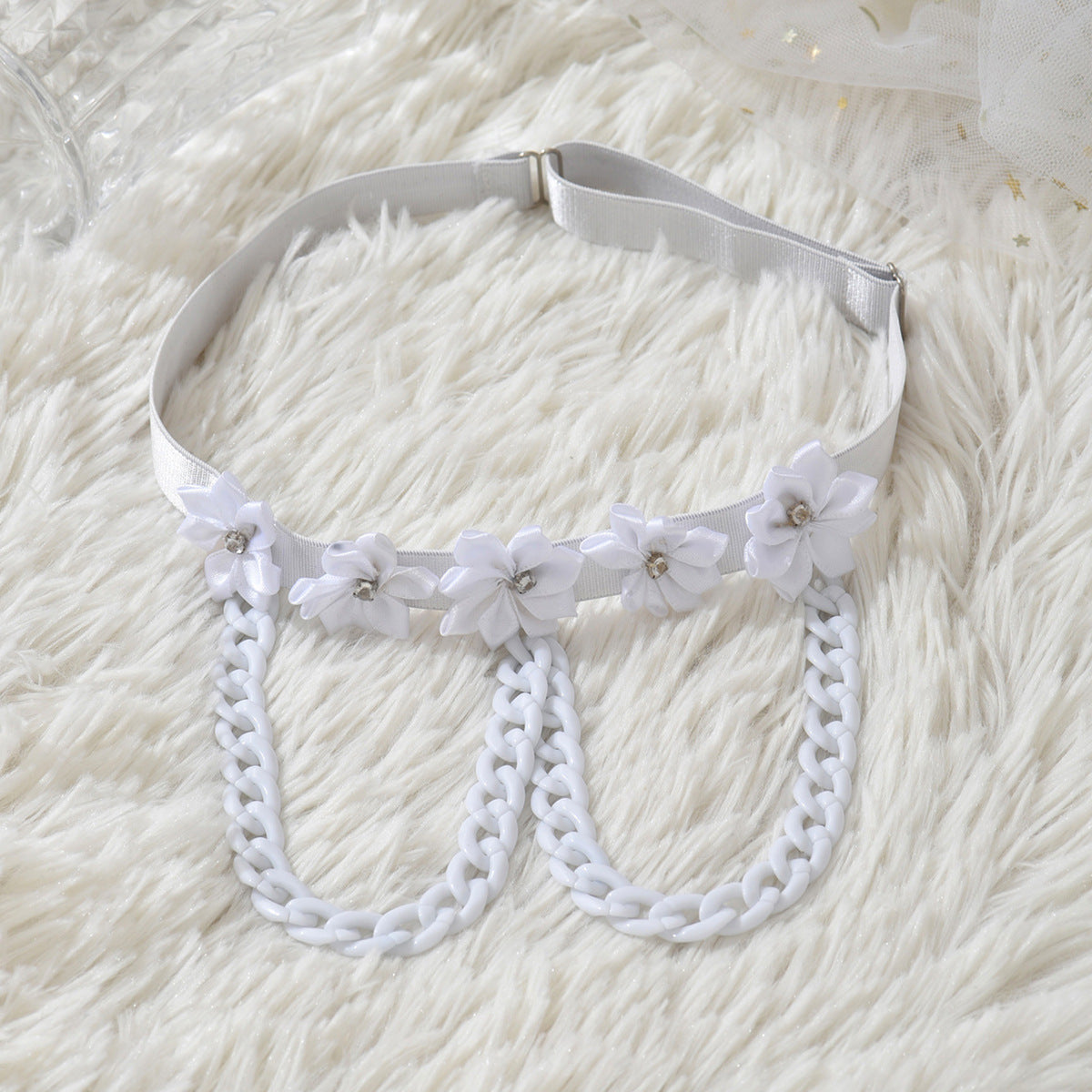 White Chain Flowers Leg Garter