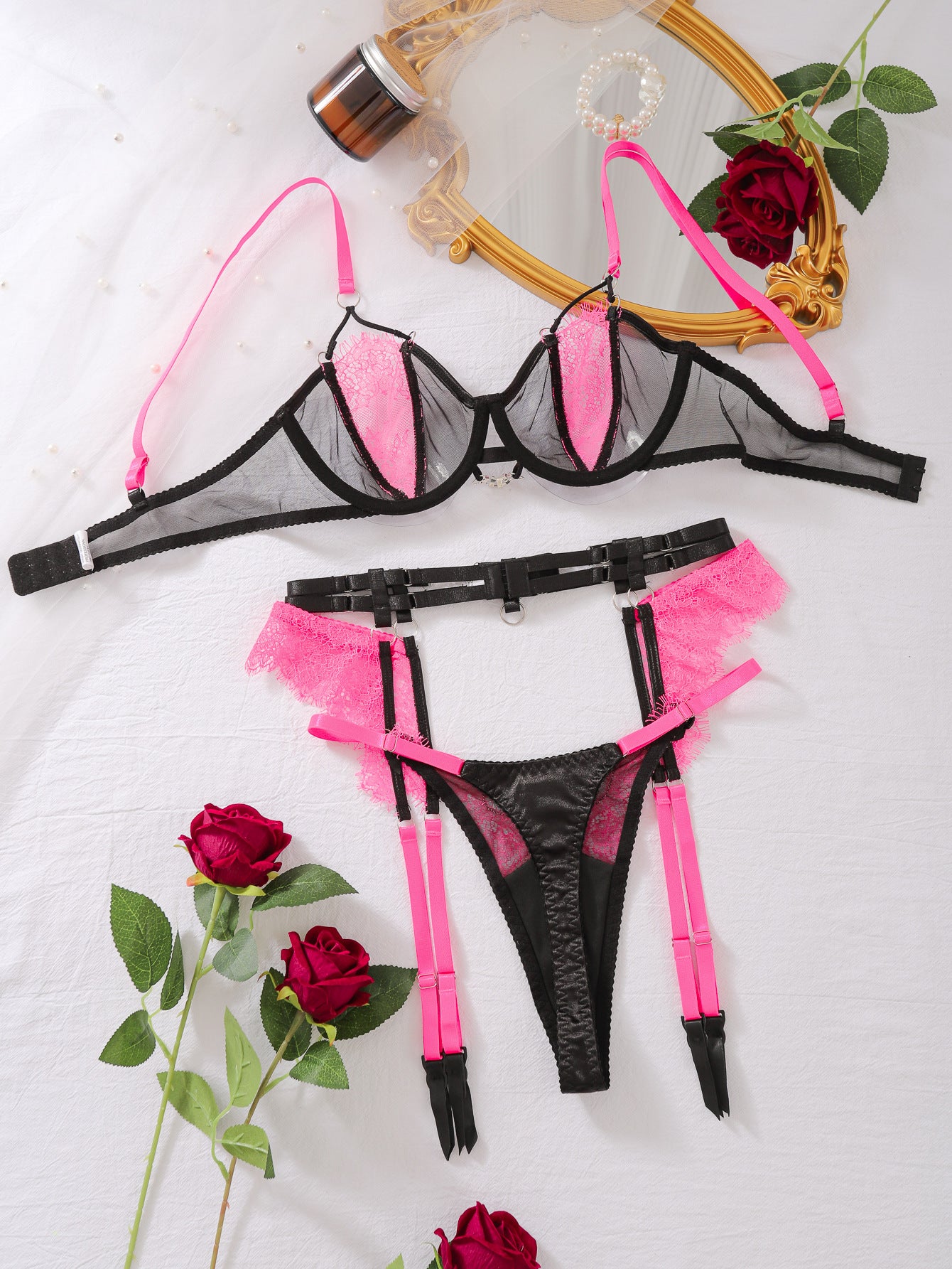 Sheer Sexy Revealing Lingerie With Garter