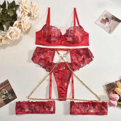 Latina Lingerie Garter Belt Set Lace Bra & Panty Red