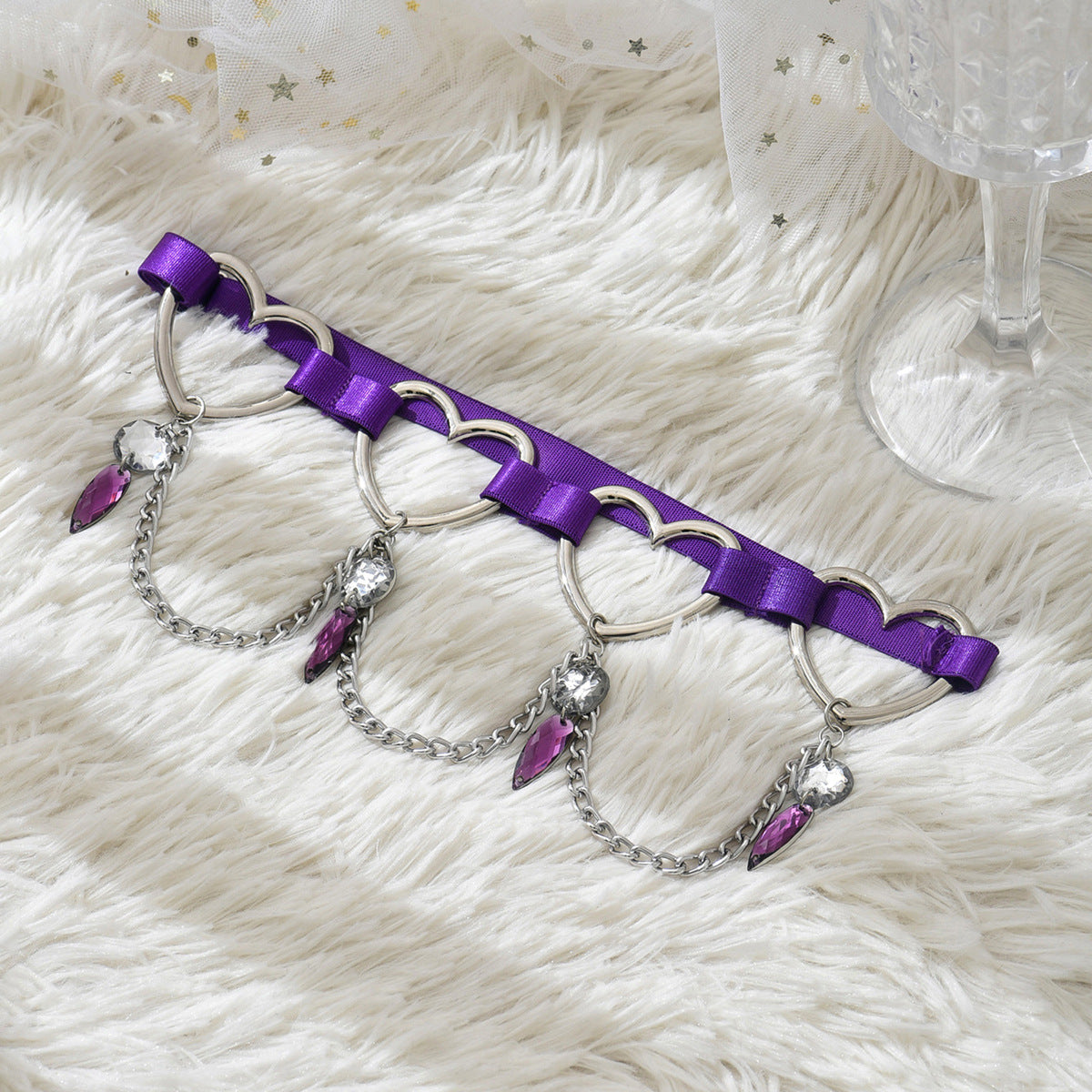 Purple Chain Heart Ring Leg Garter