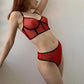 Women See-Through Lingerie Set Red Bra & Panty