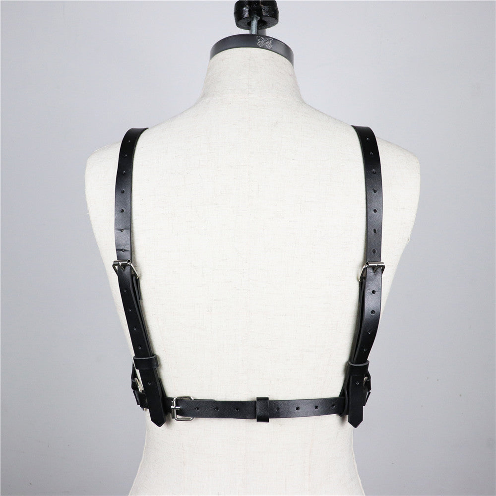 Black Leather Bra Harness Rings Gothic