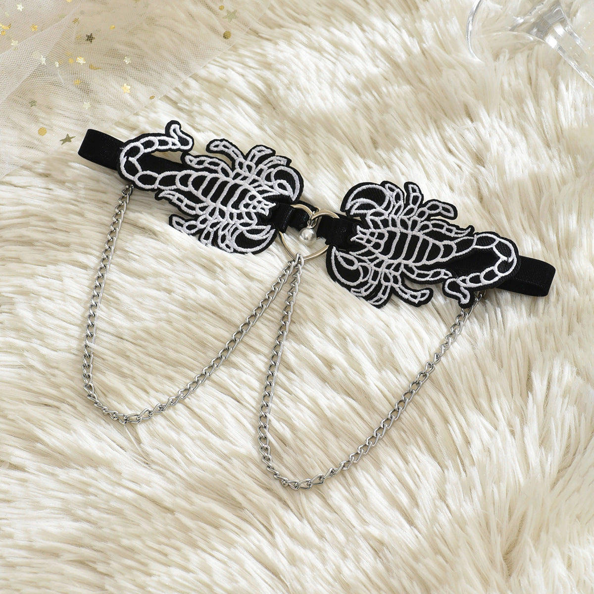 Black Embroidered Scorpion Leg Garter
