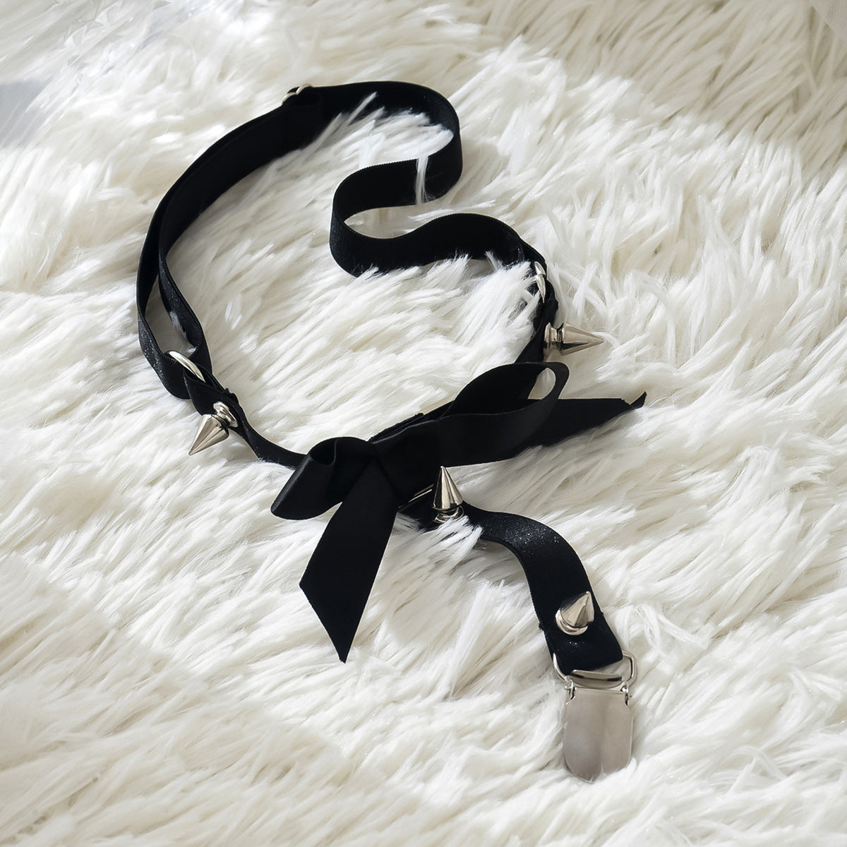 Black Bow Leg Garter With Clip