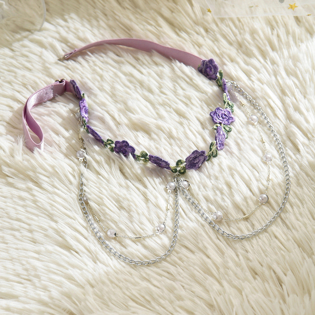 Chain Pearl Light Purple Flowers Leg Garter