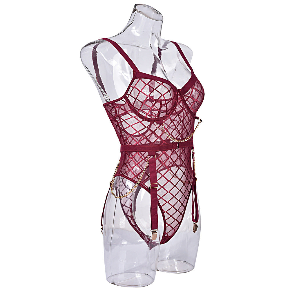 Latina Black Bodysuit Lace Clear Lingerie Red Teddy