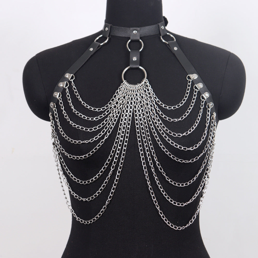 Black Leather Harness Bra