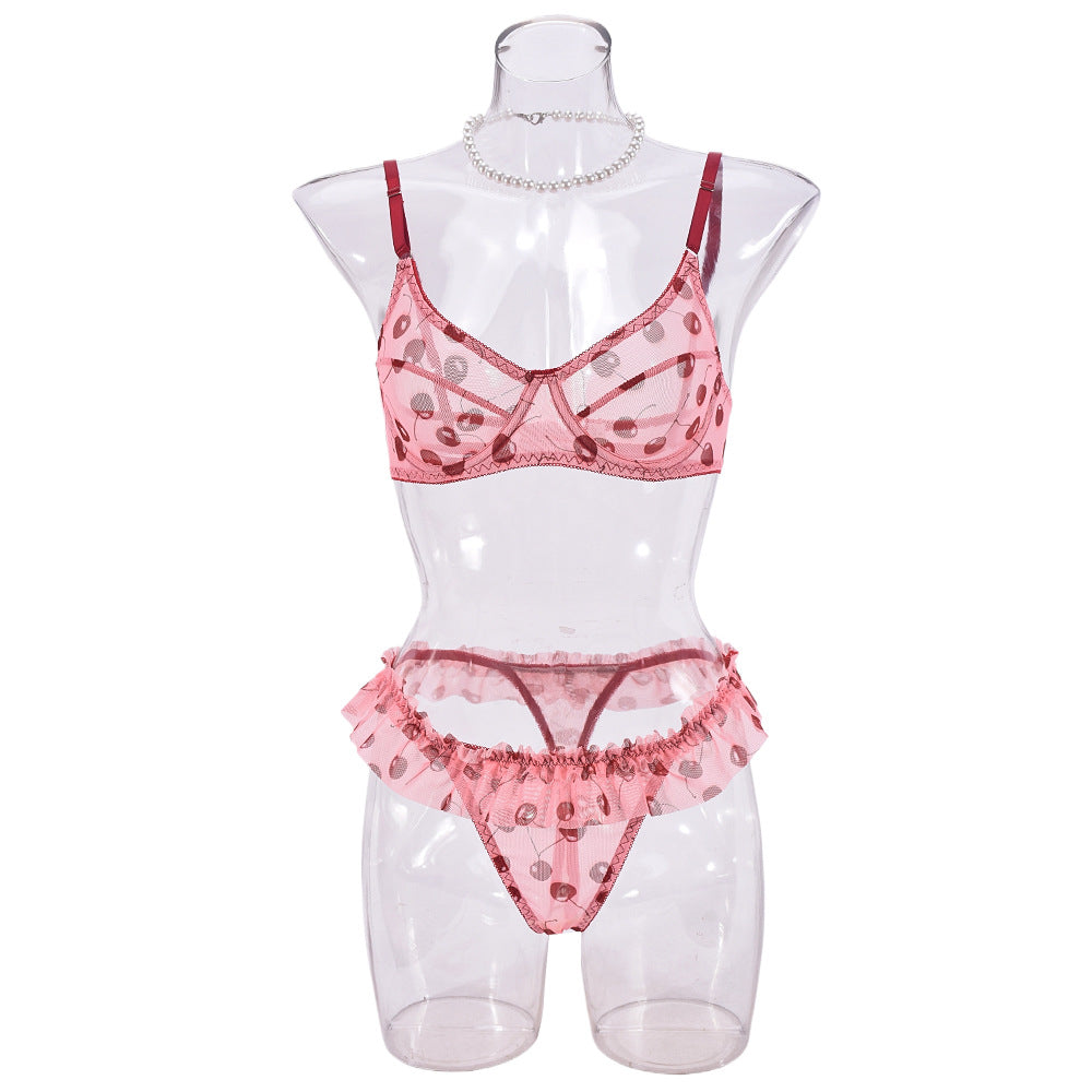 Cherries Pink Lace Lingerie Sheer