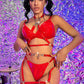 Submissive Womens Leather Lingerie Set Sexiest Bra & Panty Red