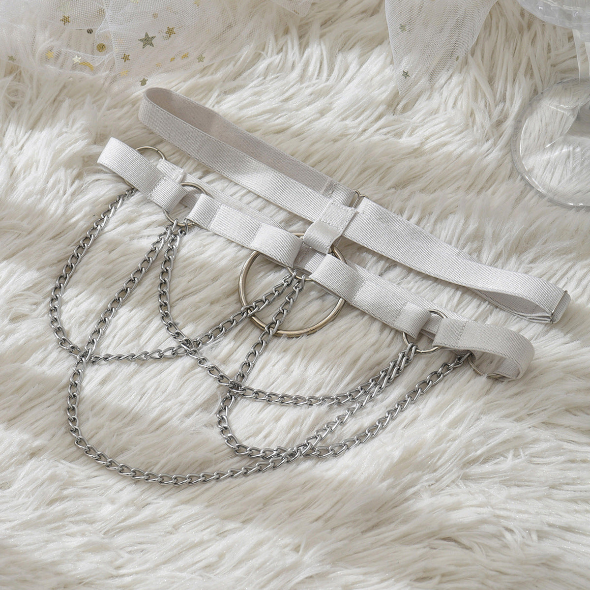 Double White Chain Leg Garter