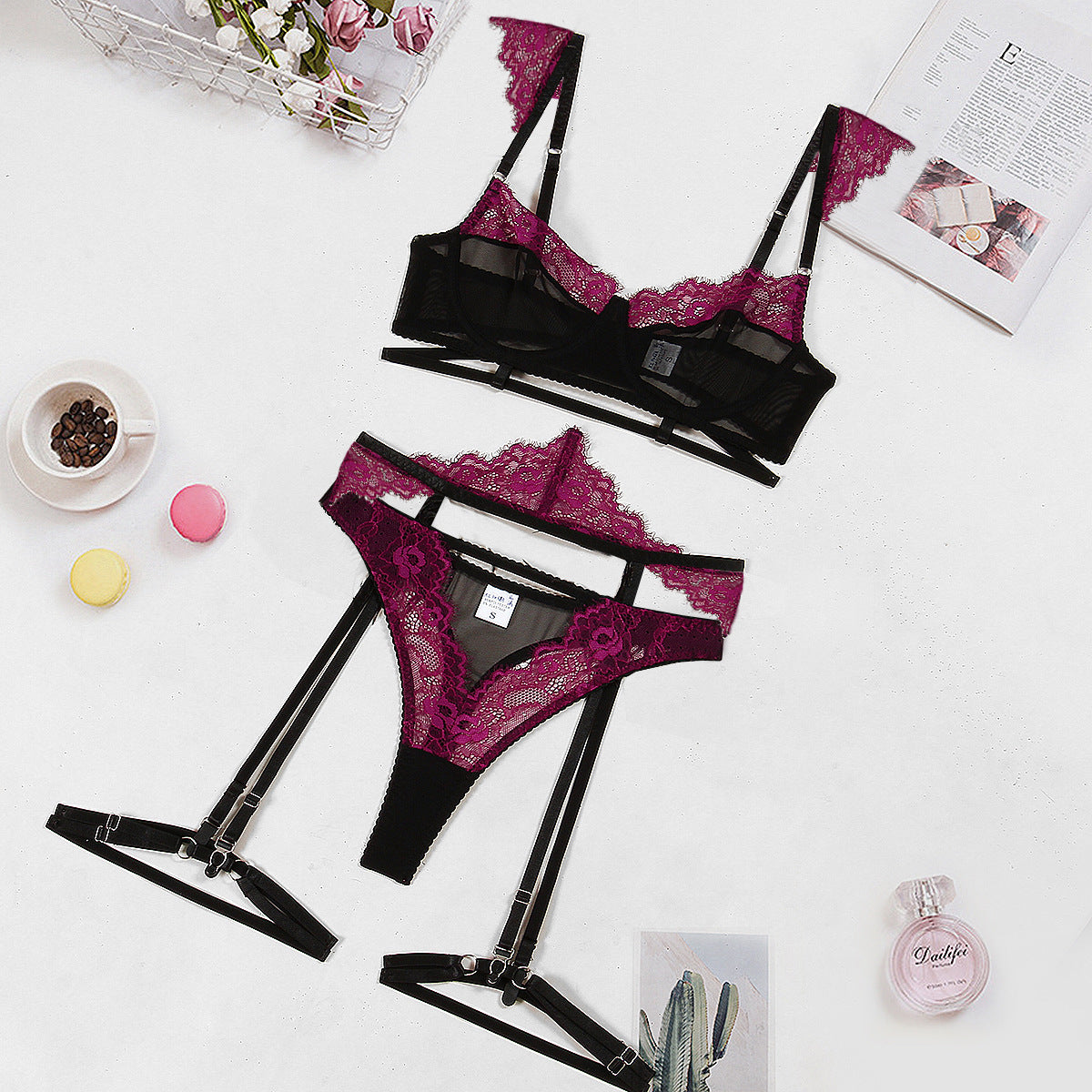 Sheer Panties & Bra With Garter