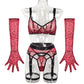 Red Lingerie Cougar Set with Gloves