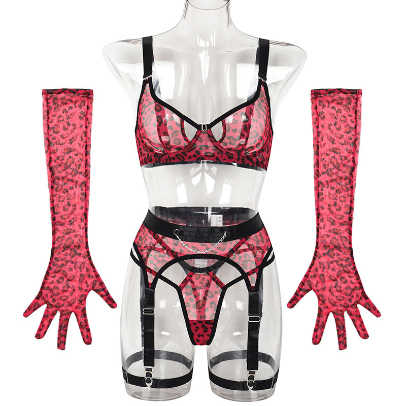 Red Lingerie Cougar Set with Gloves