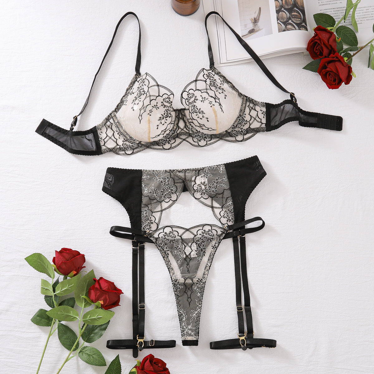 Sheer Embroidered Floral Lingerie
