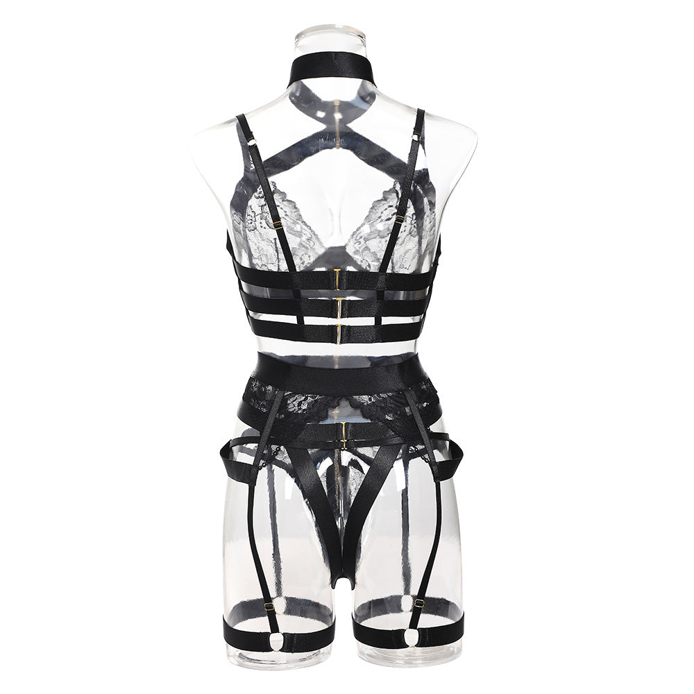 Latina bdsm harness lingerie Set Slutty Bra & Panty Black Choker