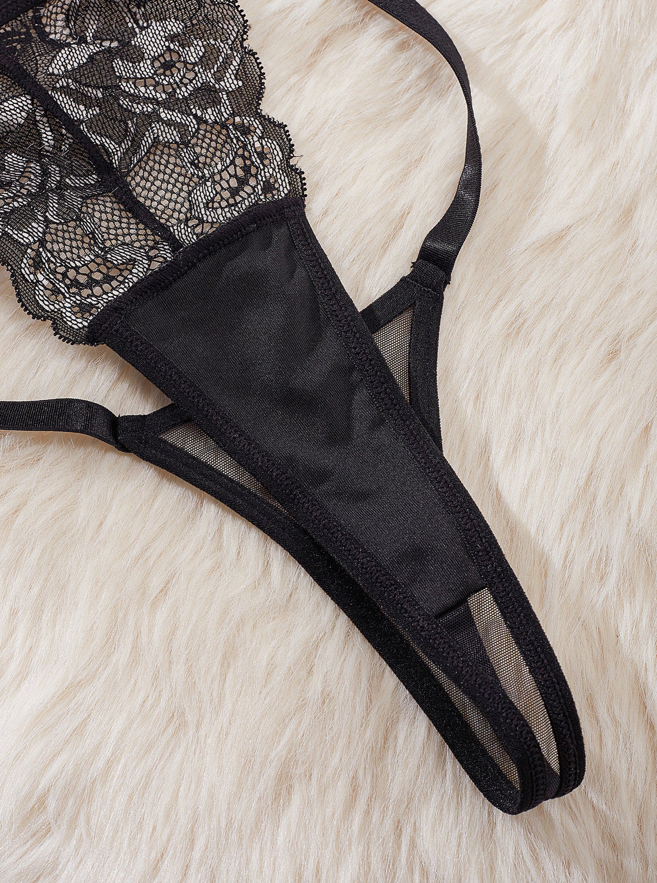 Black Embroidered Sheer Lingerie With Leg Garter