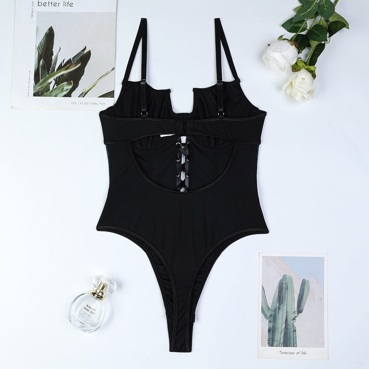 Leather Floral Corset Bodysuit Bdsm Lingerie