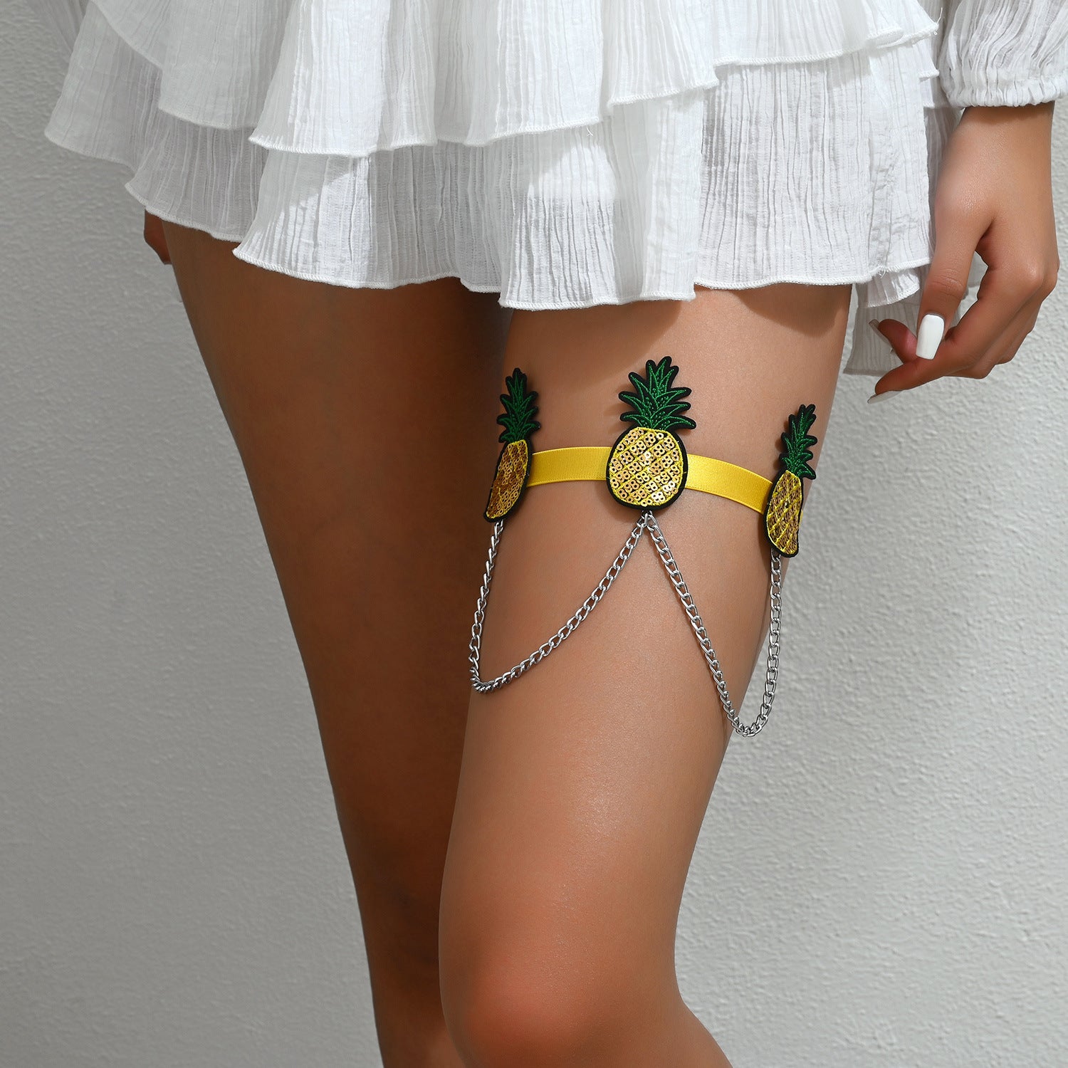 Yellow Embroidered Pineapple Leg Garter